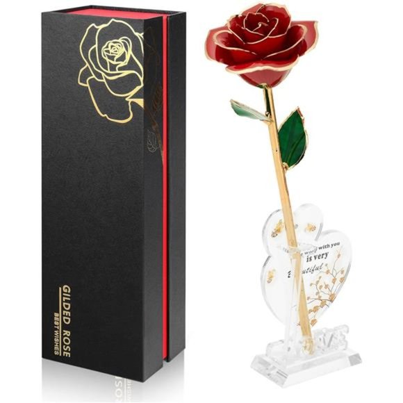 Gift for Women in Her Valentines Day Mothers Day, Resin Preserved Rose Red - Picture 1 of 7